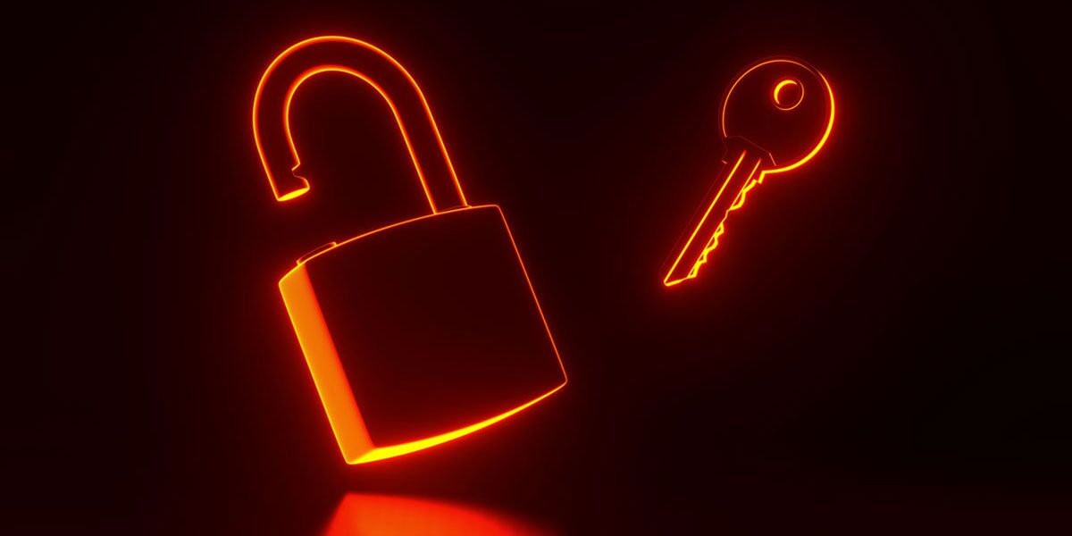 Cyber hygiene tips blog hero image-General Purpose Orange glowing padlock and key on a black background