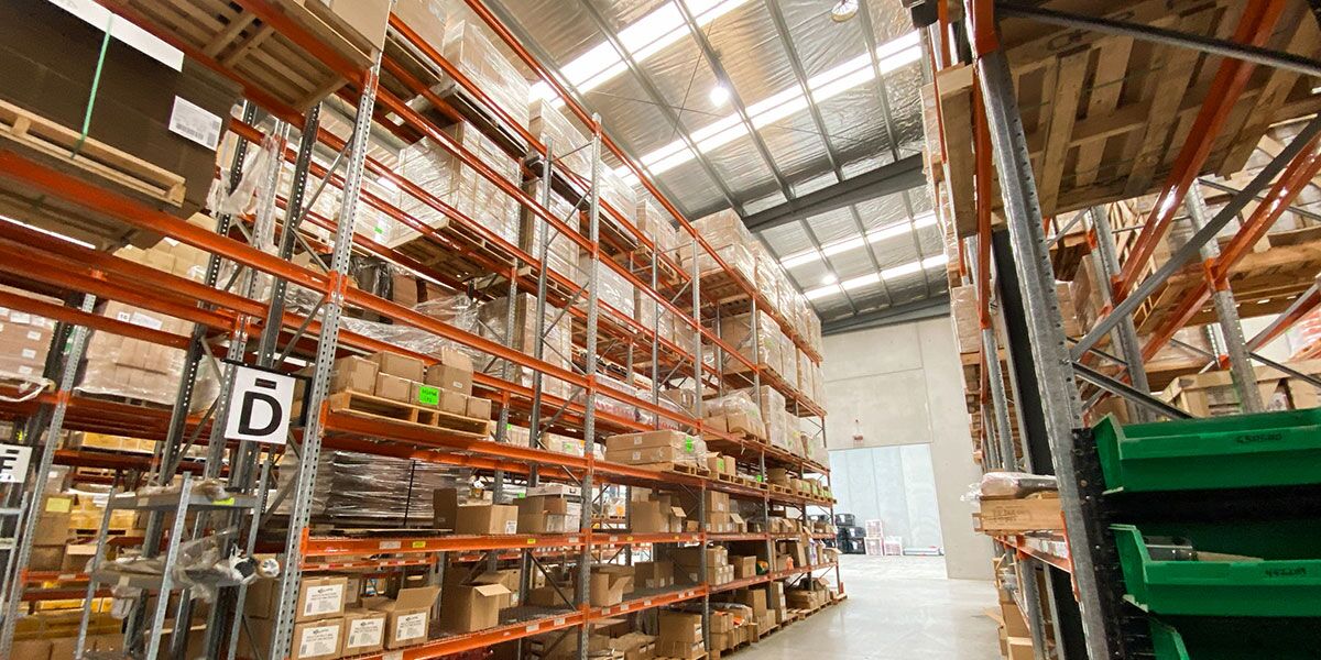 Stocked shelves in Gallagher's Epping Warehouse