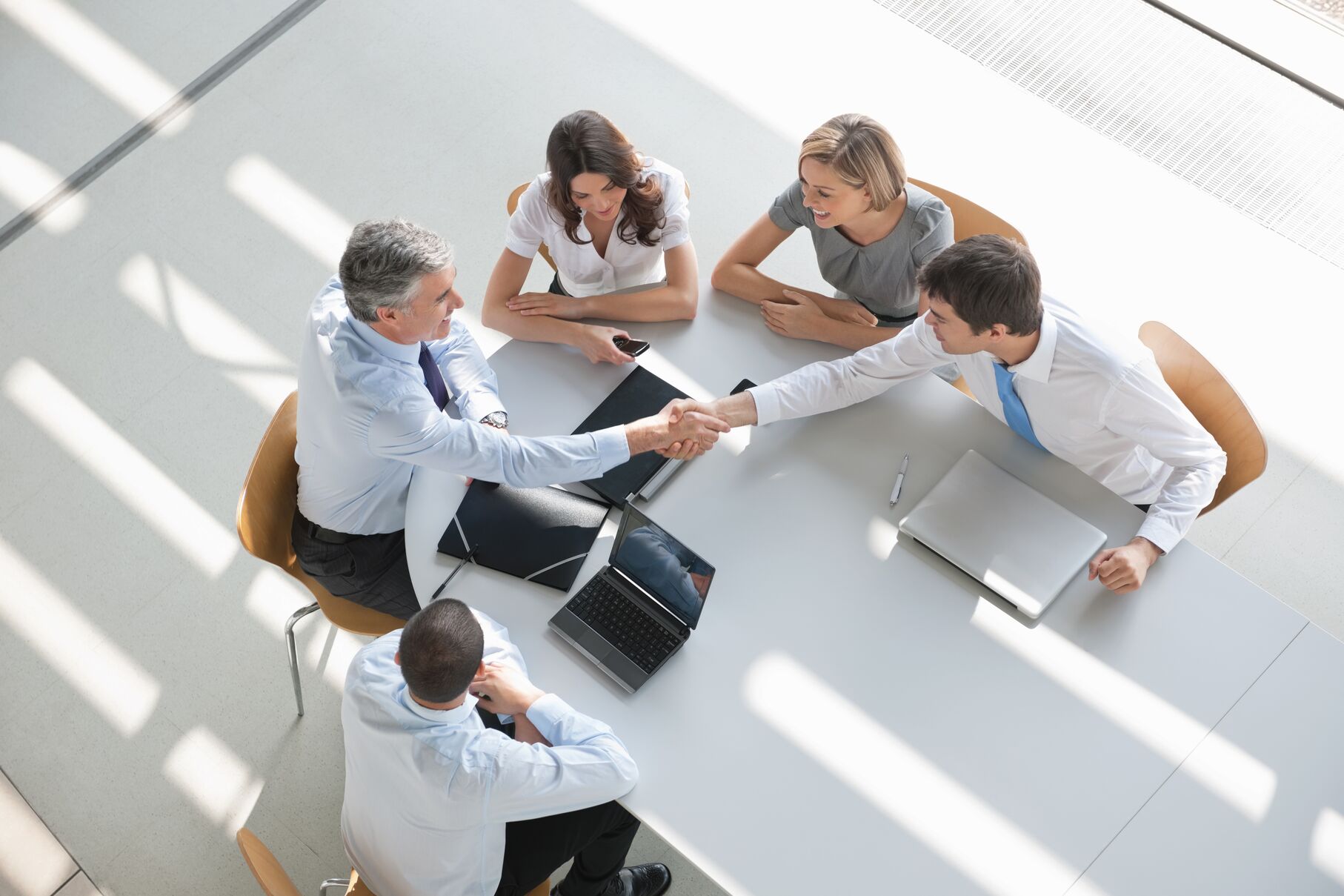 Top down view of a team meeting