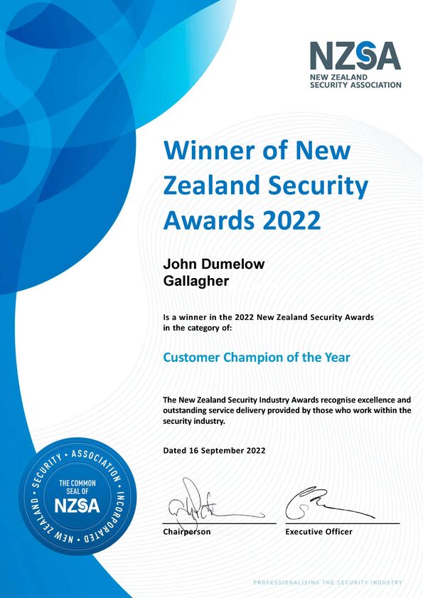 NZSA 2022 Customer Champion_John Dumelow_Gallagher-General Purpose NZSA 2022 Customer Champion_John Dumelow_Gallagher-General Purpose