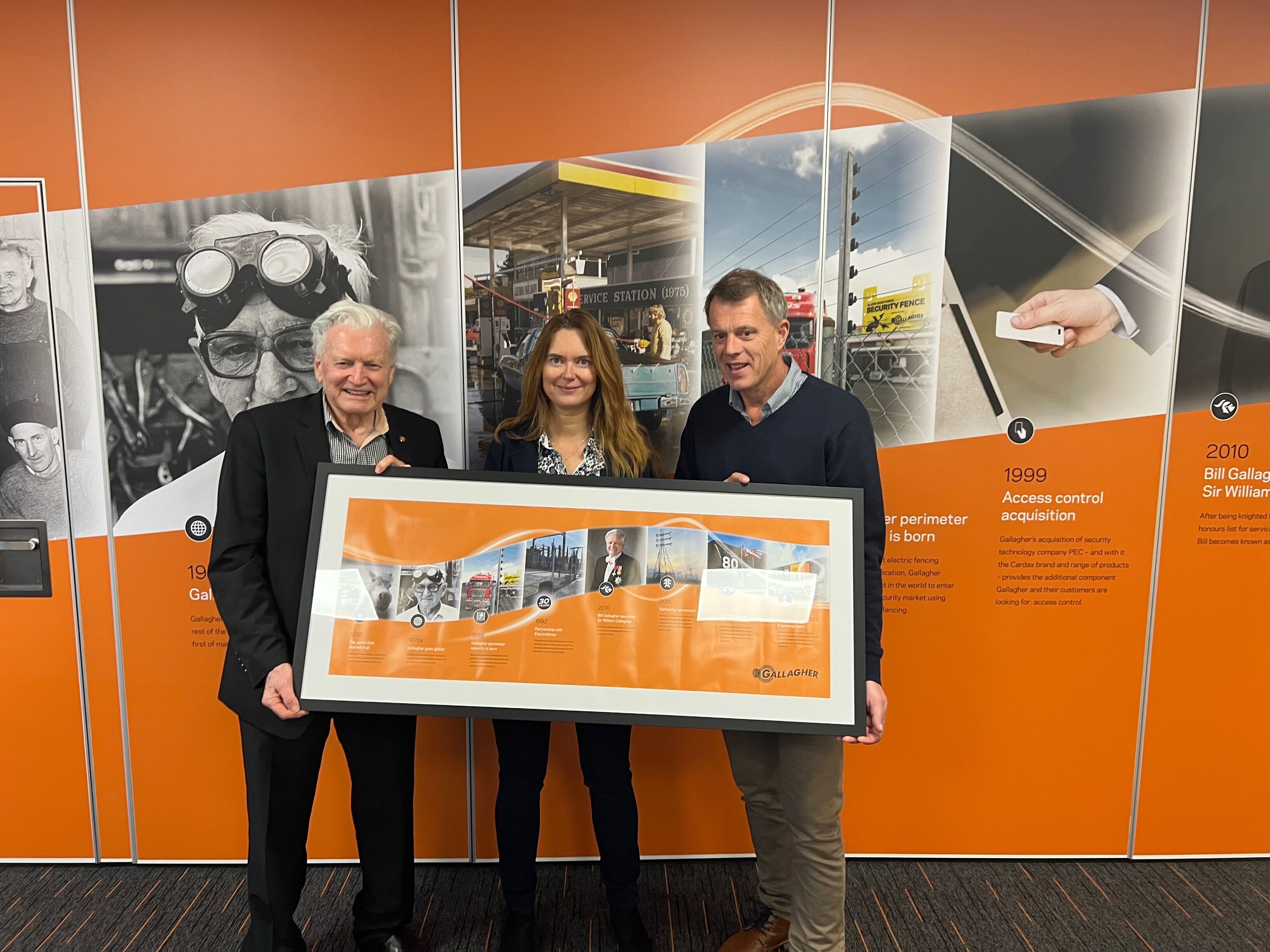 Sir William Gallagher with Josie and James Creed of Electrafence-General Purpose Sir William Gallagher with Josie and James Creed of Electrafence-General Purpose