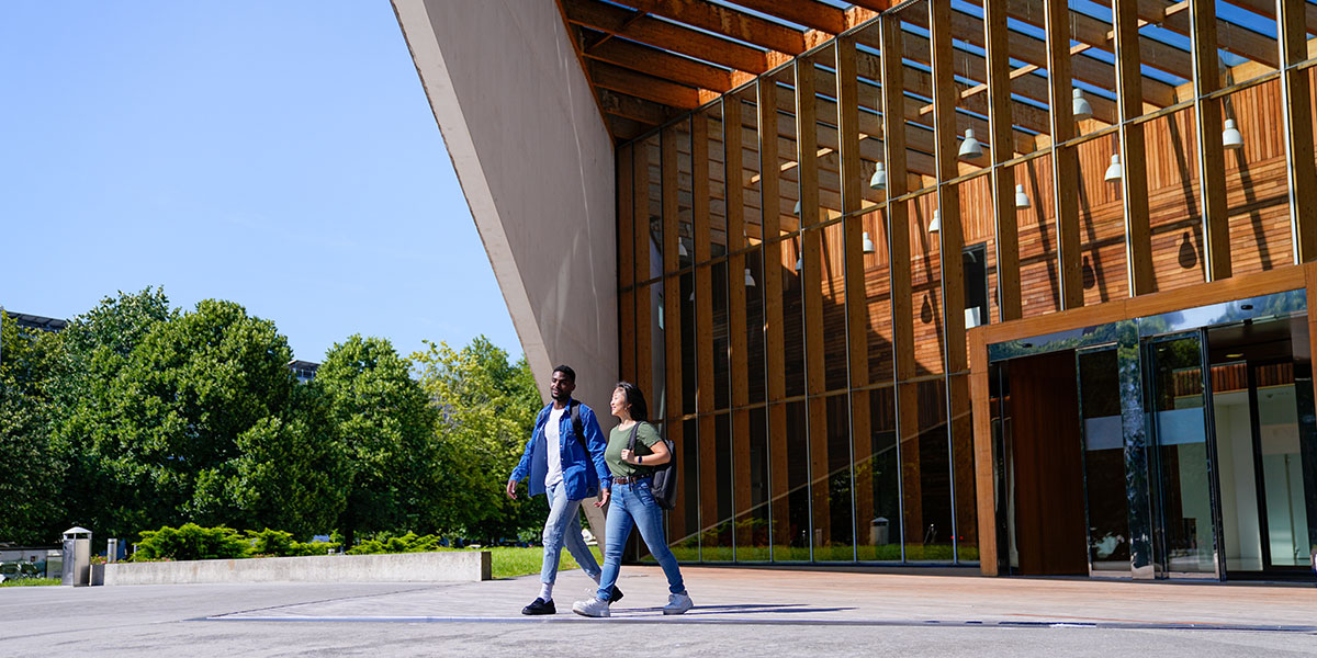 College students walking through campus