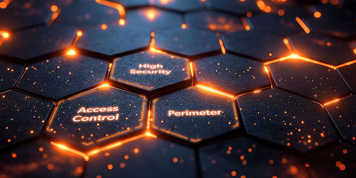 Charcoal hexagons with orange light coming through cracks between hexagons