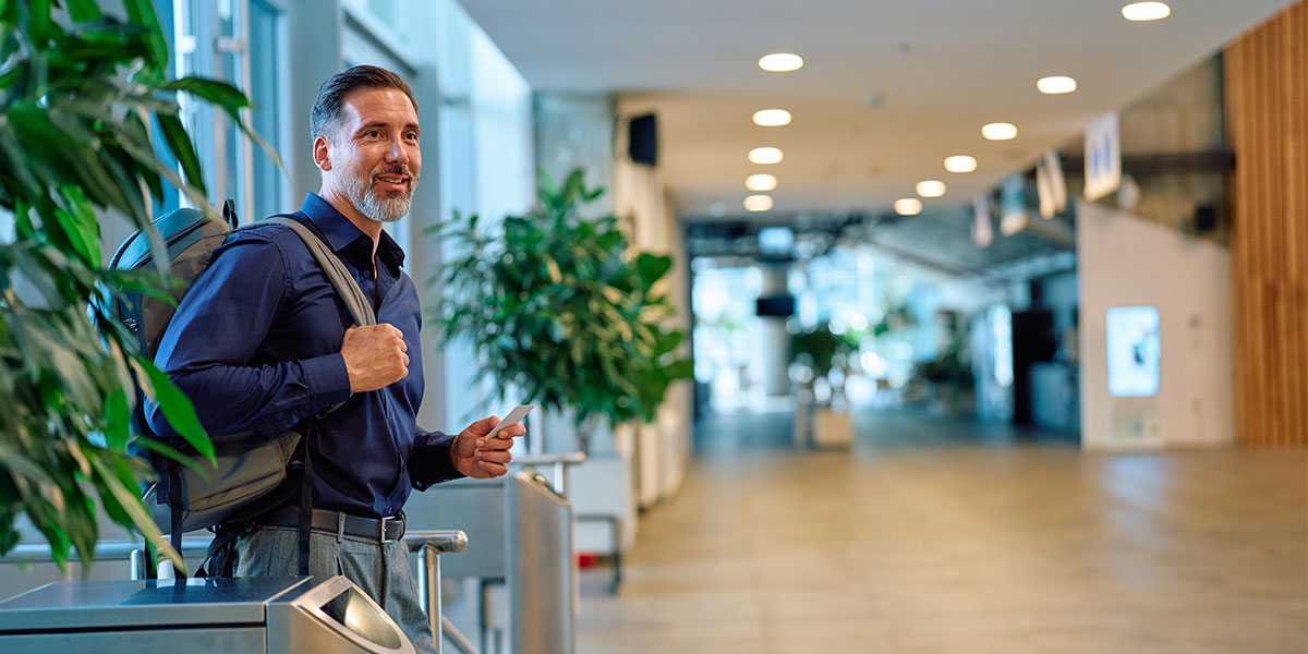 Employee badging into commercial office building