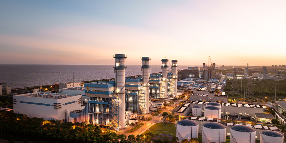 Aerial view of natural gas power plant