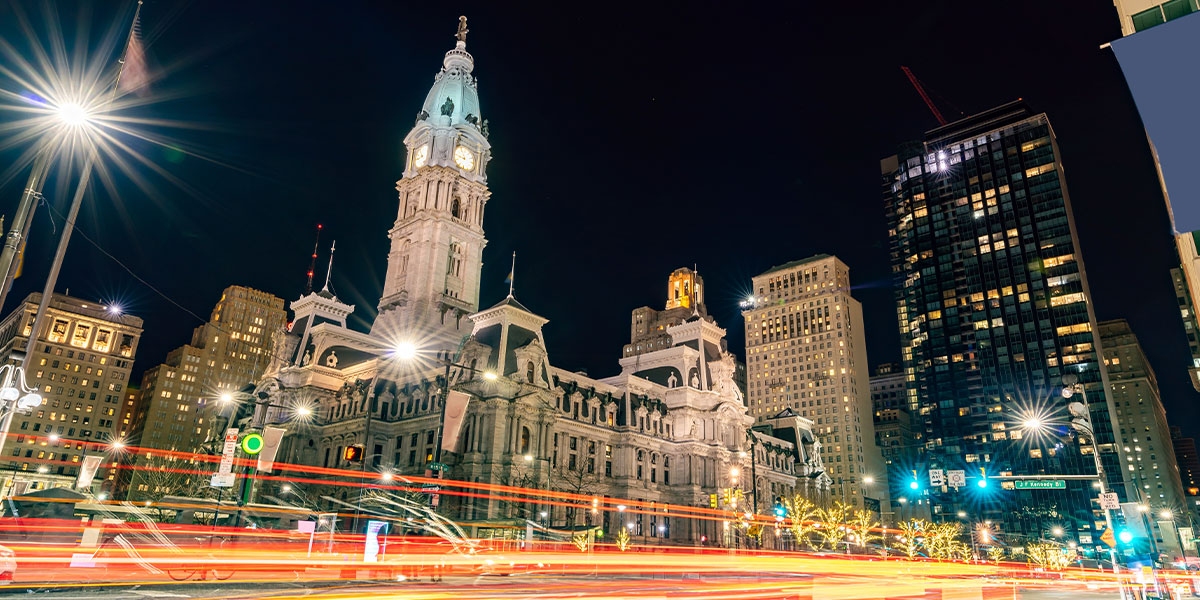 Philadelphia City Hall Government Facility at Night