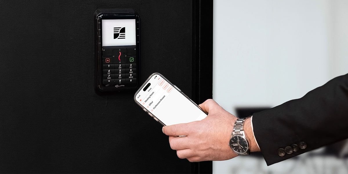 employee badging in at keyless entry system