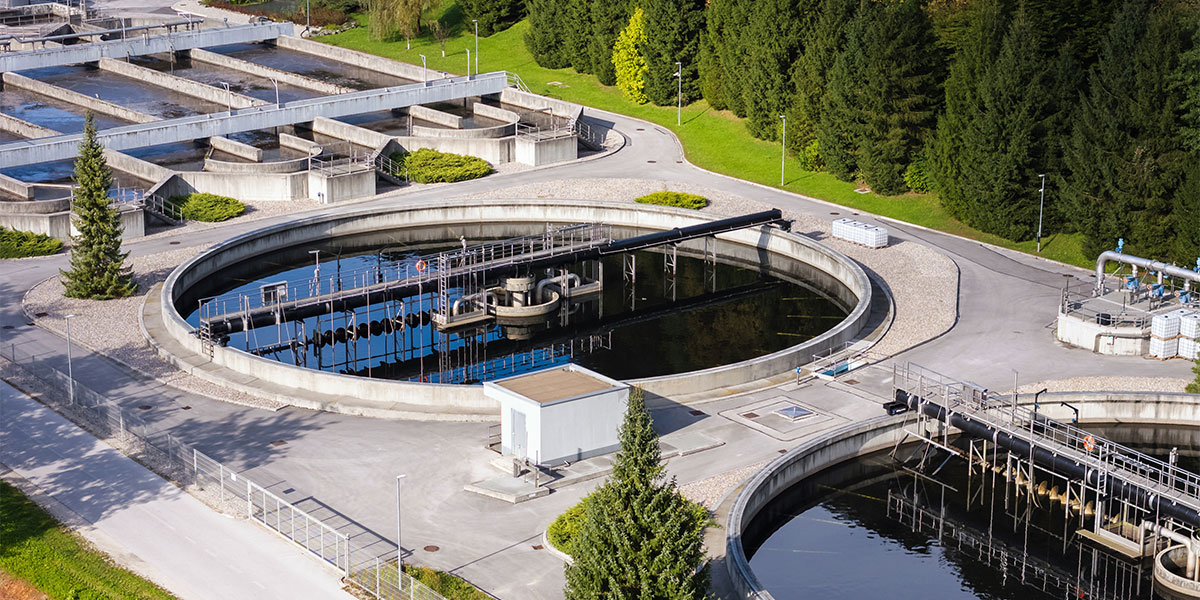 Water treatment plant surrounded by forest