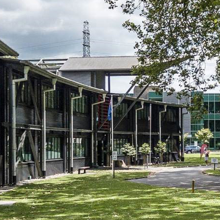 Waikato Innovation Park case study with Gallagher Security solutions Waikato Innovation Park building and drive