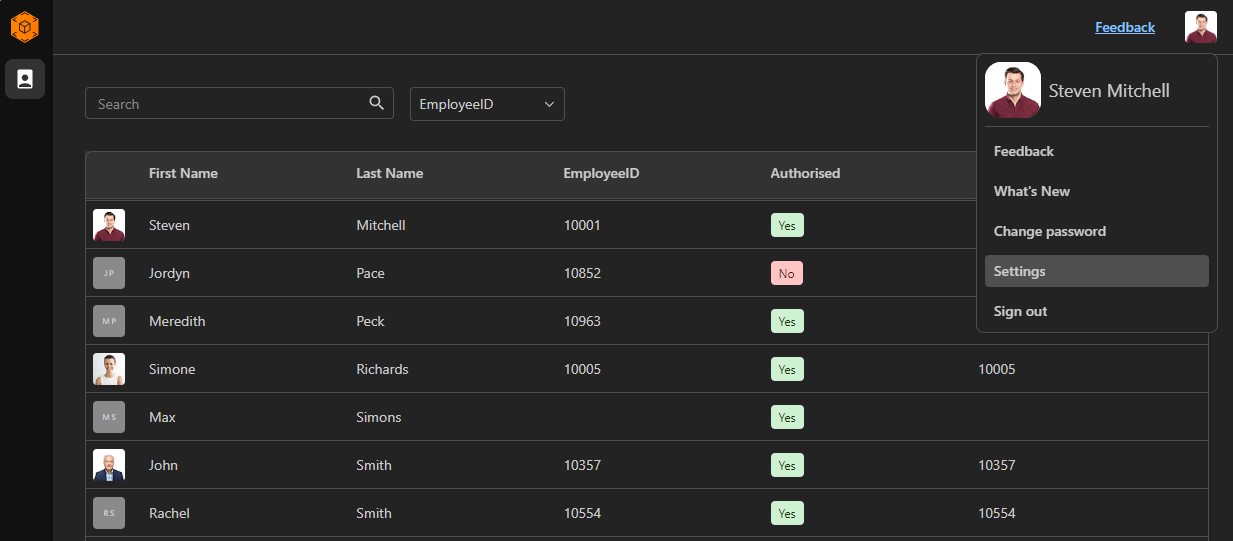 Command Centre Web colour scheme settings menu